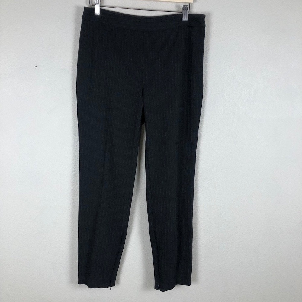 Seventy Pinstripe Dress Pants Womens 34 Black High Waist Ankle Zip Work Career